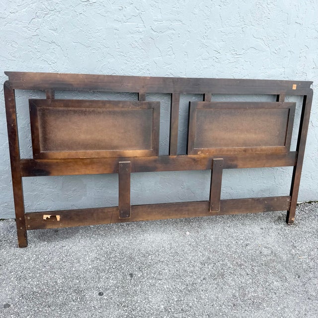 Chinoiserie Vintage Chinoiserie Black and Burlwood King Size Headboard For Sale - Image 3 of 5