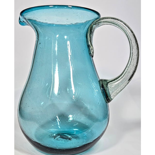 Mediterranean Blue Blown Glass Pitcher For Sale - Image 6 of 11