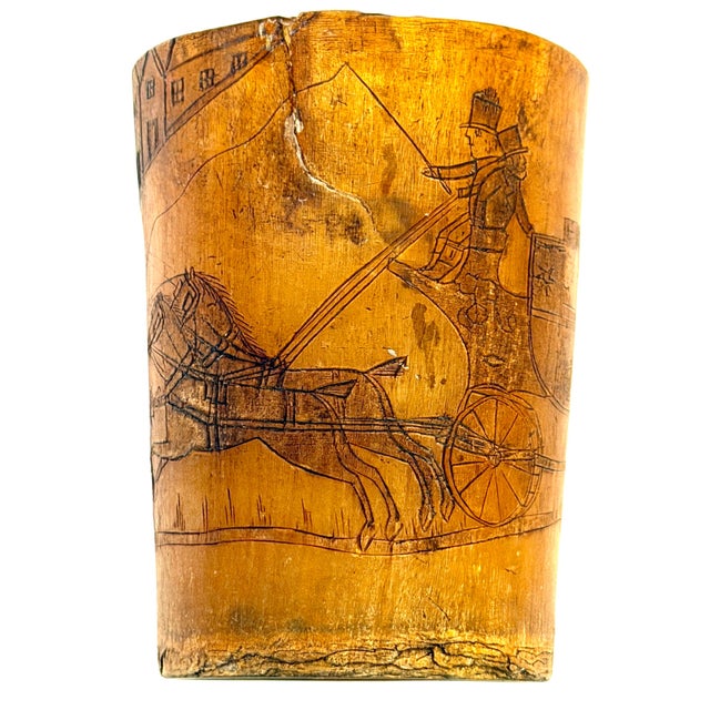 English Georgian Satirical Cow Horn Beaker Royal Coach Attacked Heraldic Lion For Sale - Image 4 of 18