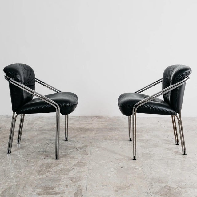 Modern Dining Armchairs in Steel and Leather from Mobil Girgi, 1970s, Set of 4 For Sale - Image 4 of 18