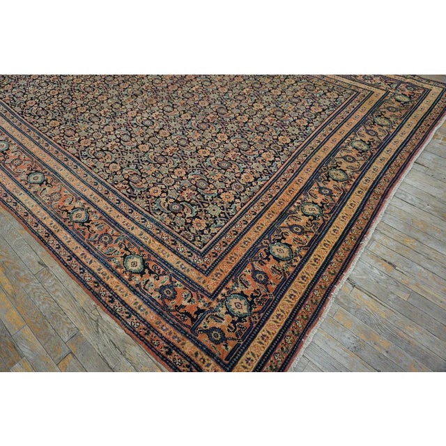 Brown 1890s Blue Navy Antique Floral Herati Pattern Senneh Formal Knotted Wool Rug For Sale - Image 8 of 12