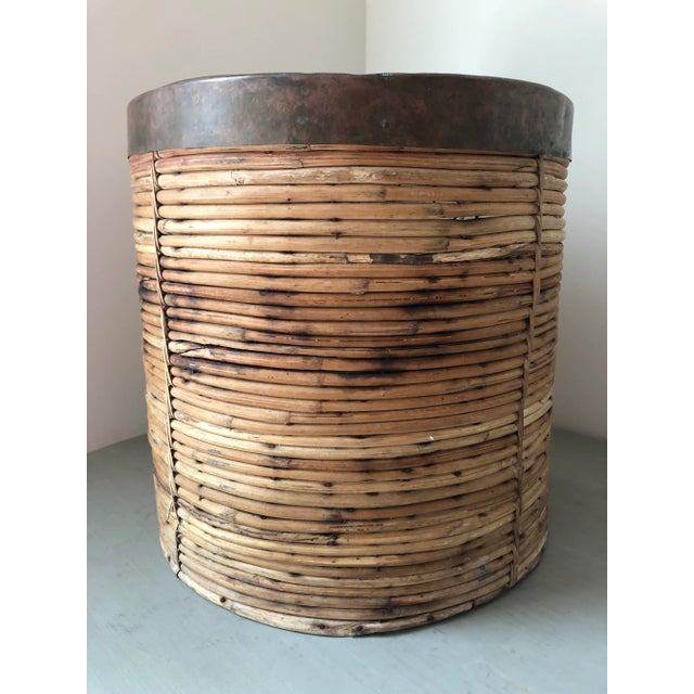 Vintage Italian Rattan Basket With Copper Rim For Sale - Image 4 of 13