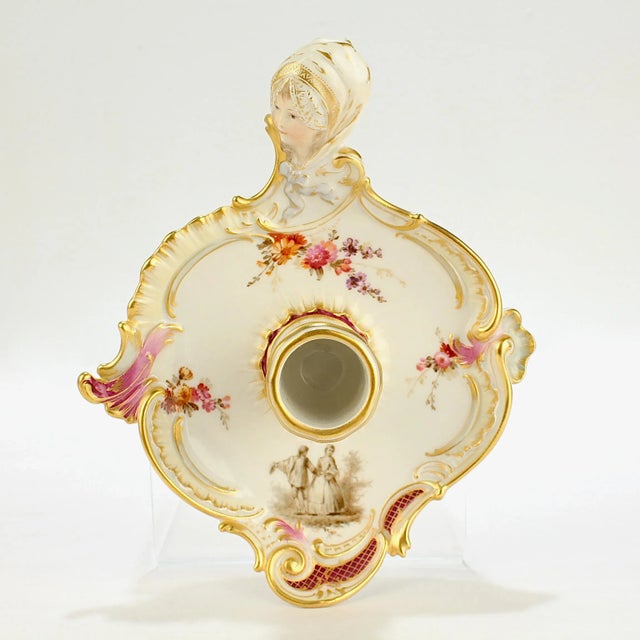 Early 20th Century Antique Kpm Royal Berlin Porcelain Chamberstick With a Maiden's Head Handle For Sale - Image 5 of 13
