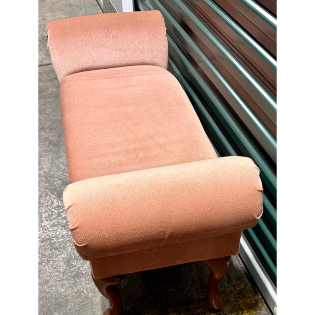 Wood Dusty Pink Rolled Arm Accent Bench For Sale - Image 7 of 7