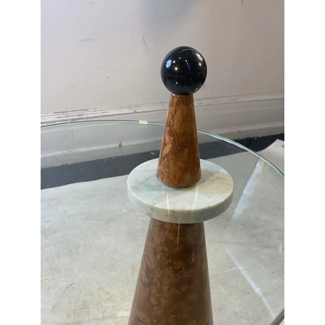Brown 1980s Post Modern Marble & Glass Table in the Manner of Ettore Sottsass For Sale - Image 8 of 12