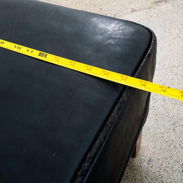 1960s Mid Century Danish Modern Ottoman Footstool Wood Black Leather Cushion MCM For Sale - Image 9 of 11