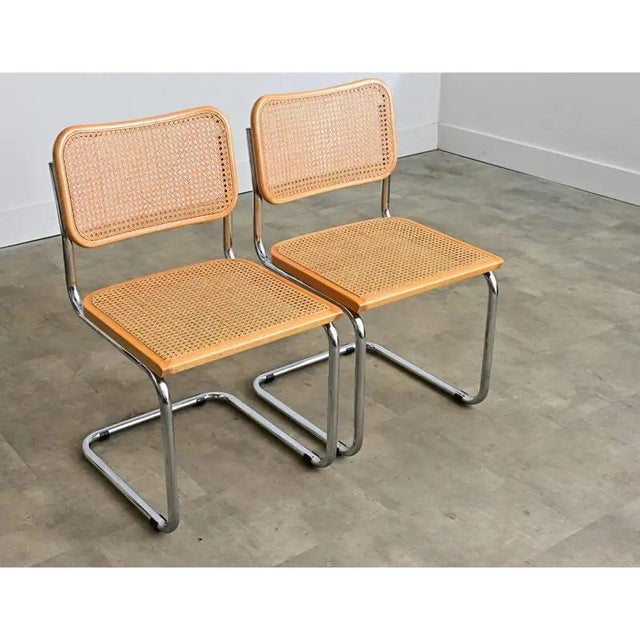 Brown Pair of Italian Vintage Breuer Cesca Style Side Chairs With Cane Seats For Sale - Image 8 of 14