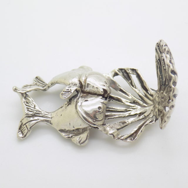 Metal Vintage Italian Handmade Genuine Silver Fish and Oyster Rare & Quirky Figurine For Sale - Image 7 of 12