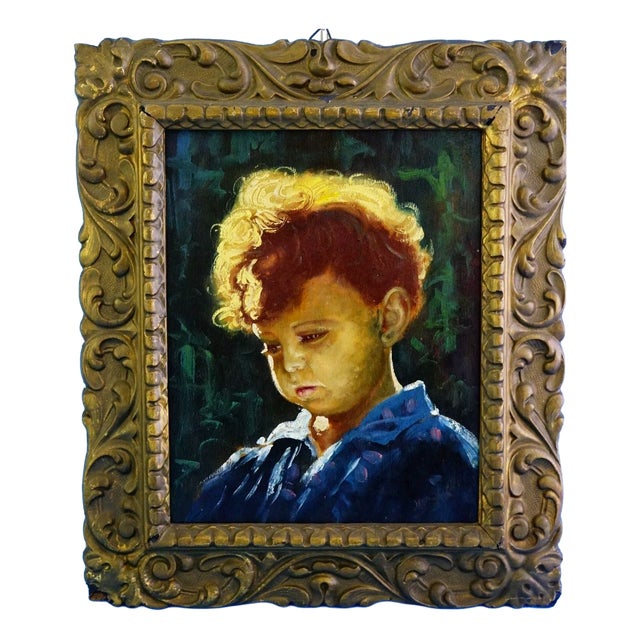 Hannibal De Bellis, Portrait of a Child's Face, 1920s, Oil Painting on Panel, Framed For Sale