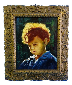 Hannibal De Bellis, Portrait of a Child's Face, 1920s, Oil Painting on Panel, Framed