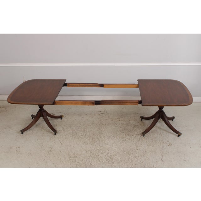 Baker Mahogany Inlaid Double Pedestal Dining Table For Sale - Image 10 of 17