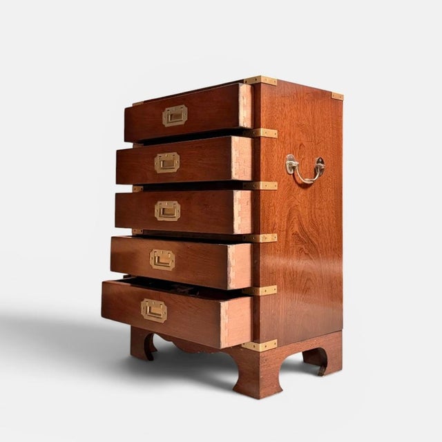 Mid-Century Modern Mid-Century British Campaign Style Chest of Drawers For Sale - Image 3 of 10