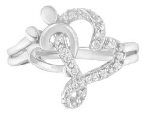 .925 Sterling Silver Diamond Heart and Music Note Ring (1/10 Cttw, H-I Color, I3 Clarity) - Size 7.5 EVS1010
