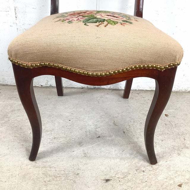 Vintage Chippendale Style Side Chair With Floral Needlepoint Seat For Sale In Philadelphia - Image 6 of 12