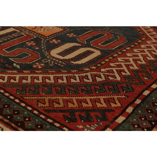 Textile Hand-Knotted Antique Kasai Rug Red Orange and Beige Geometric Tribal Pattern For Sale - Image 7 of 8