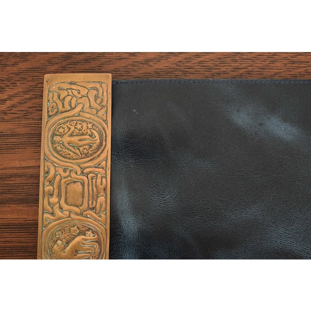 Tiffany Studios New York Zodiac Bronze Blotter Ends With Leather Desk Blotter For Sale In South Bend - Image 6 of 16