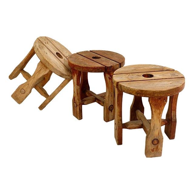 Pine Stools, Sweden, 1940s, Set of 3 For Sale
