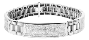 14K White Gold 12.0 Cttw Men's Invisible Set Princess Diamond Tennis Bracelet (G-H Color, VS1-VS2 Cl