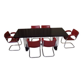 Dining Table and Armchairs from PEL, 1930s, Set of 7 For Sale