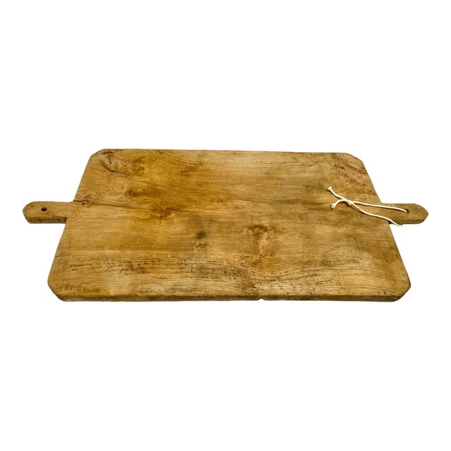 Antique Early 1900s French Double Handle Rectangular Wood Bread Board For Sale