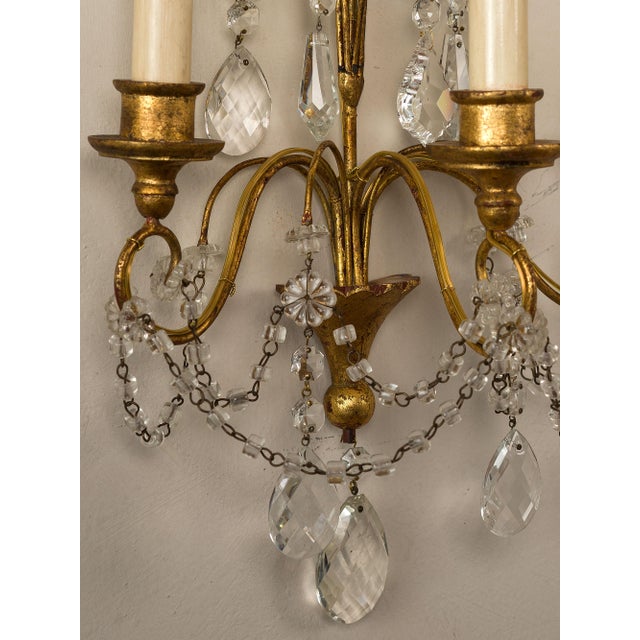 French-Style Wall Lamps with Cut Crystals, 1930s, Set of 2 For Sale - Image 6 of 14