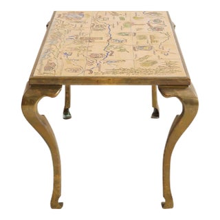 The Vintage French-Inspired Hollywood Regency Brass and Tile Map Coffee Table For Sale