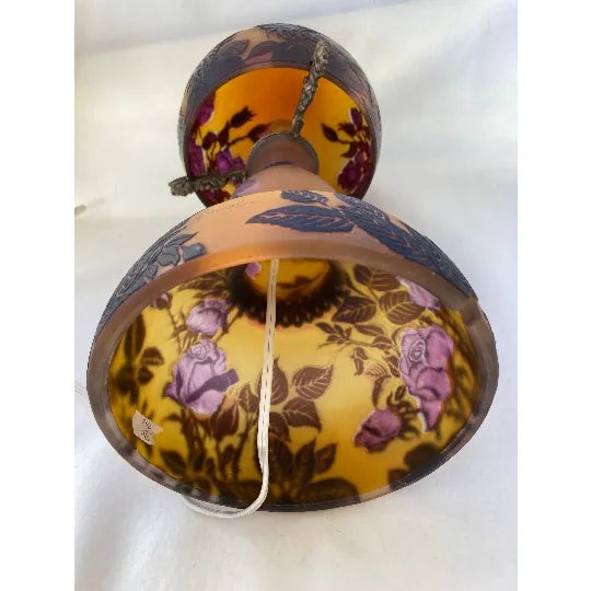 Antique 1910s Art Nouveau Paul Nicolas d'Argental French Carved Roses Cameo Art Glass Lamp For Sale - Image 4 of 7