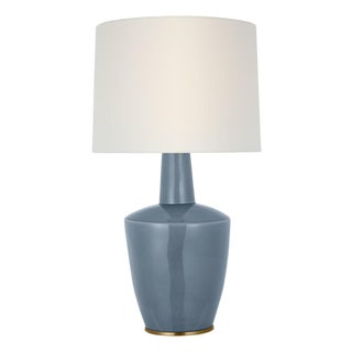 Barbara Barry by Visual Comfort Signature Paros 31" Table Lamp in Polar Blue Crackle with Linen Drum Shade For Sale