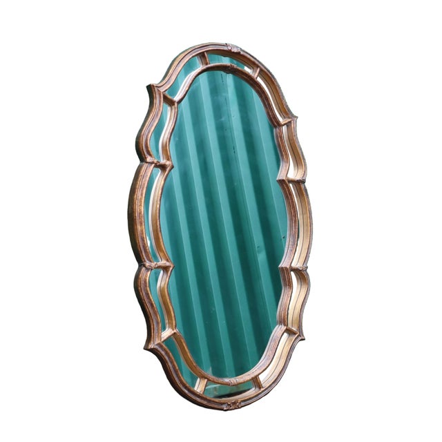 Gold Large Hollywood Regency Style Mirror With Gold Wooden Frame For Sale - Image 8 of 9