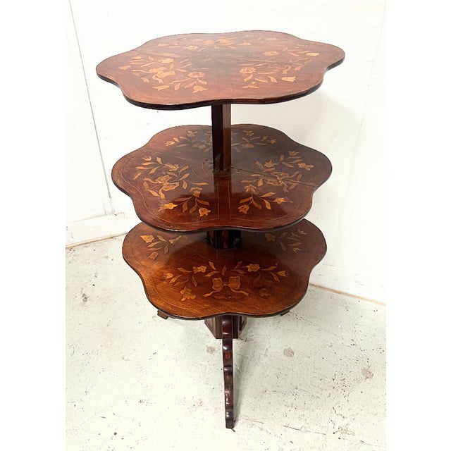 Wood Antique Mute Serving Table with Three Marquetry Trays, 1800s For Sale - Image 7 of 13