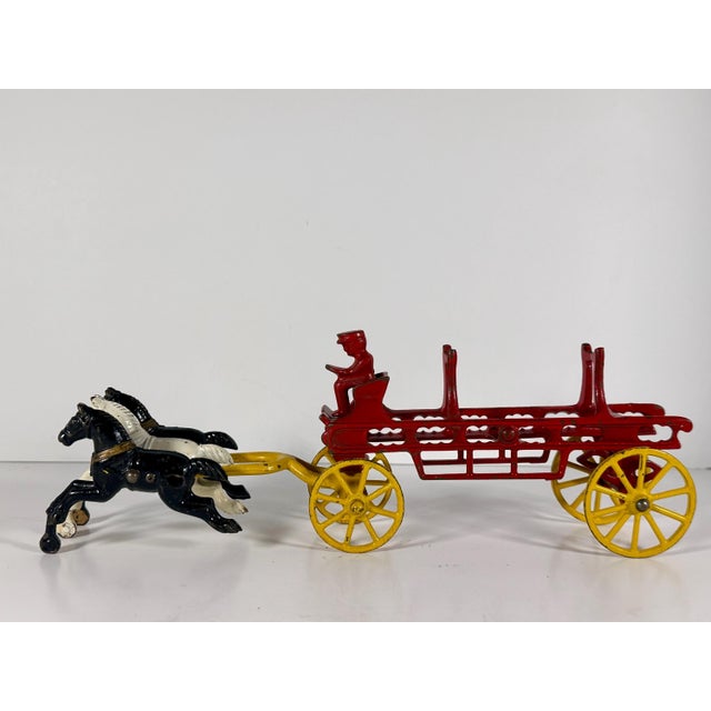 Cast Iron Horse Drawn Fireman Ladder Wagon For Sale - Image 6 of 10