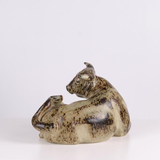 Royal Copenhagen Large Reclining Bull in Stoneware by Knud Kyhn for Royal Copenhagen, 1949 For Sale - Image 4 of 7