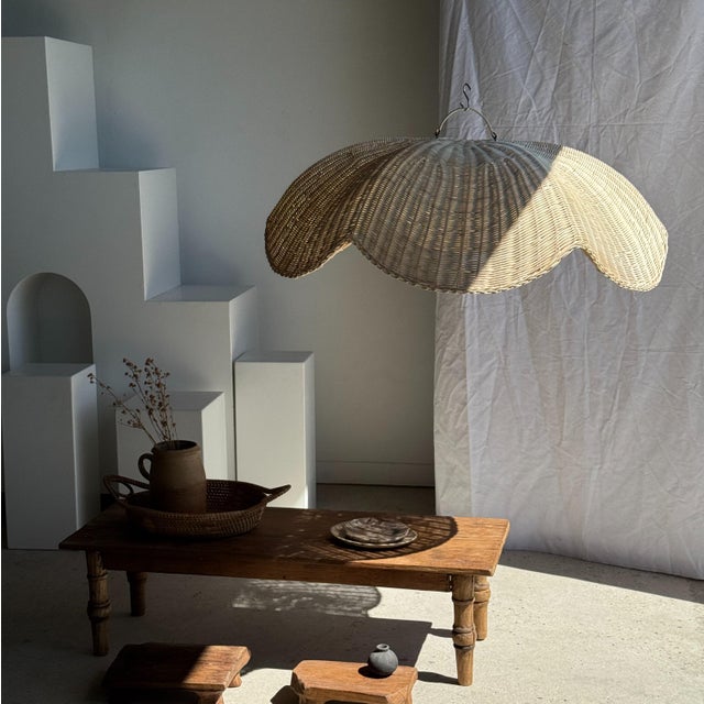 Large Rattan Tulip Pendant Light, 1980s For Sale - Image 6 of 11