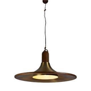 Mid-Century Teak and Brass Pendant Lamp, Italy, 1960s For Sale