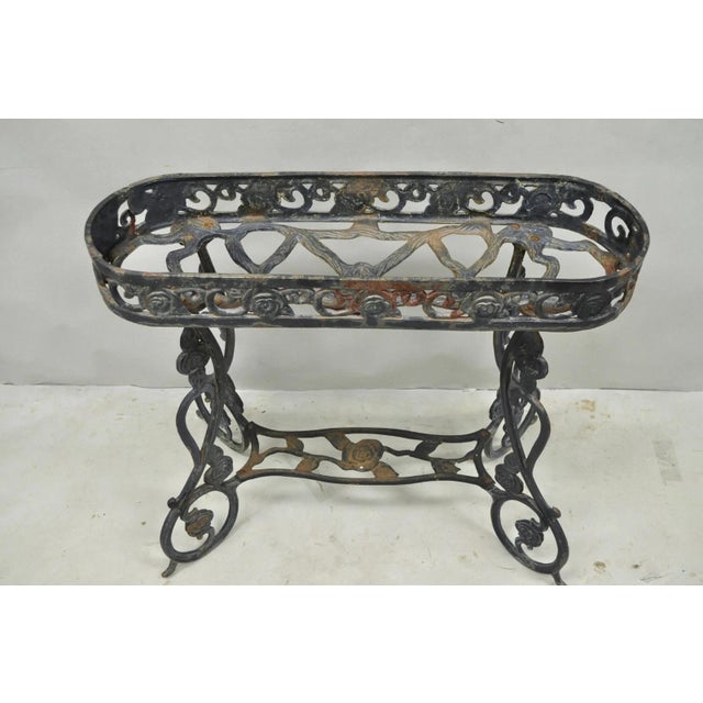 Vintage French Art Nouveau Style Heavy Wrought Iron Garden Planter Plant Stand For Sale - Image 17 of 17
