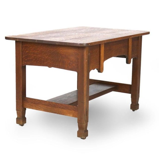 Antique Stickley Brothers Three Drawer Oak Library Table Desk C1920 For Sale - Image 12 of 18