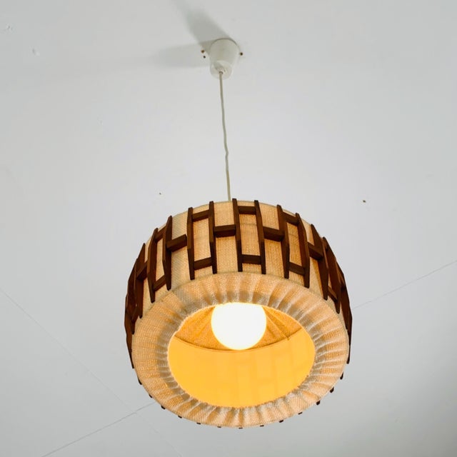 Mid-Century Modern Pendant Lamp in Teak, 1960s For Sale - Image 3 of 11