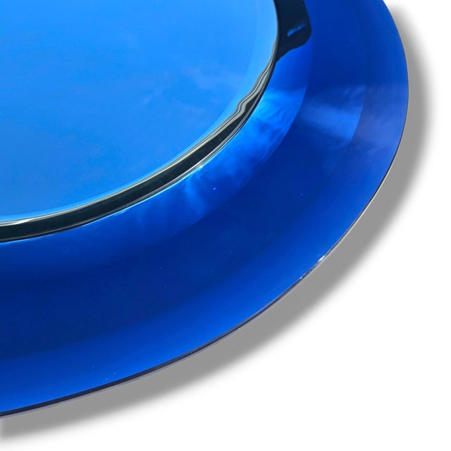 Extremely Rare Cristal Arte Italian Dual-Tone Mirror – Clear Beveled Oval With Blue Mirrored Border For Sale - Image 9 of 14