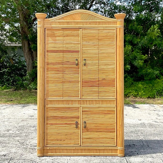 Late 20th Century Late 20th Century Vintage Coastal Pencil Reed Armoire For Sale - Image 5 of 6