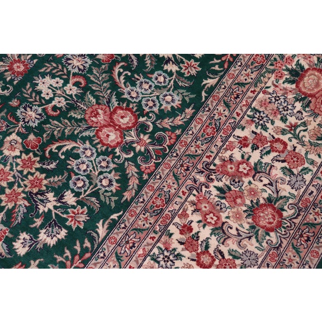 1990s Shabby Chic Kashan Pak-Persian Green/Ivory Wool Rug - 9'2'' X 12'3'' For Sale - Image 5 of 8