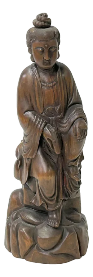 Chinese Boxwood Bodhisattva GuanYin Holding Scroll Display Statue