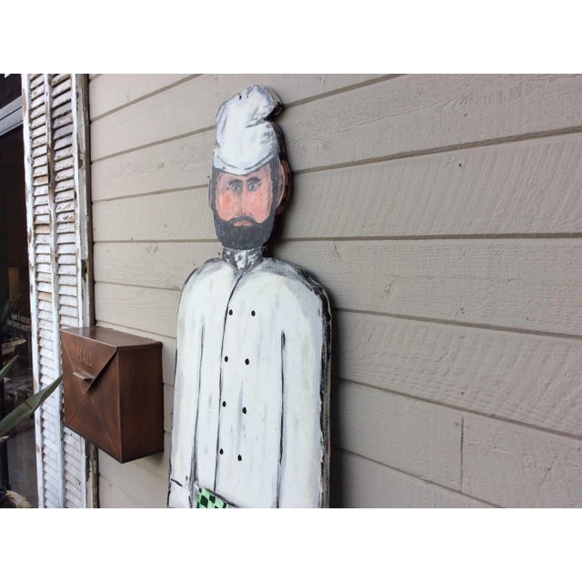 Vintage Late 20th Century French Wood Painted Two Sided Chef Sign For Sale - Image 12 of 13