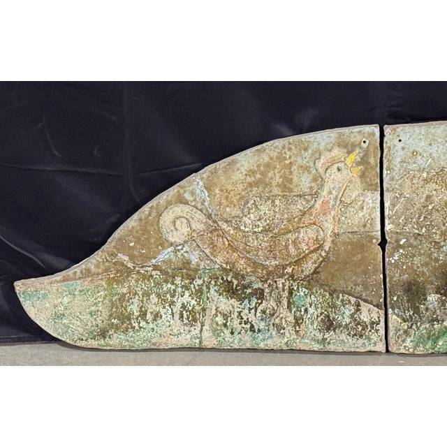 American Rare 80" Vintage c.1940's Concrete Frieze Triptych Wall Mounted Garden Art - Sun & Roosters / Chickens For Sale - Image 3 of 13