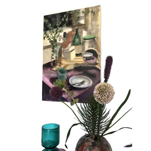 1990s Signed Contemporary Still Life Painting, 1990s Abstract Wall Art Purple Beige For Sale - Image 5 of 8