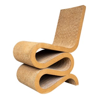Frank Gehry Wiggle Chair Vintage Laminated Corrugated Cardboard Side Chair 1990s For Sale