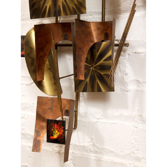 Metal 20thC .Mid-Century Modern Brutalist Wall Sculpture Is a Copper and Brass Art Piece Styled After Curtis Jere. For Sale - Image 7 of 11