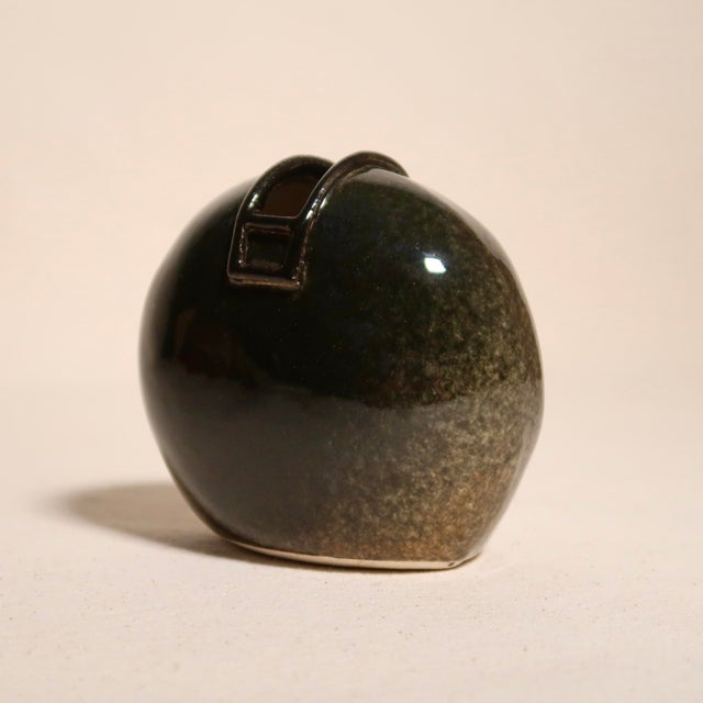 Modernist Studio Pottery Round Wabi Sabi Bud Vase in Deep Earth Tone Glaze For Sale - Image 4 of 9