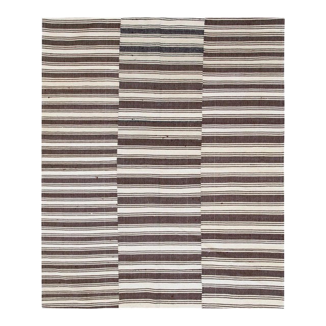 Galerie Shabab Collection Mid-20th Century Turkish Flat-Weave Kilim Accent Rug in Brown, Cream, & Black For Sale