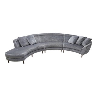 Weiman Preview Curved Three-Piece Velvet Sectional For Sale