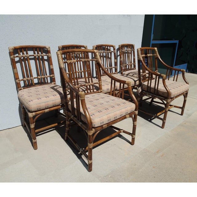 Mid-Century Modern Set of Six Vintage McGuire Balboa Organic Bamboo Ratten Dining Chairs For Sale - Image 3 of 14